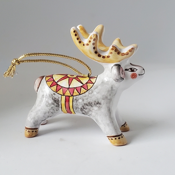 Handpainted Reindeer Ornament Handmade in Russia Vintage Ceramic Christmas Decor - Picture 4 of 9